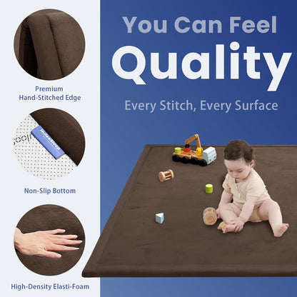 Baby Play Mat for Floor,1.3" Thick Memory Foam Tummy Time Mat,Soft Coral Velvet Nursery Rug,Large Non Slip for Crawling,Toddlers,Infants,Kids,Yoga & Tatami Style for Living Room(Dark Gray)