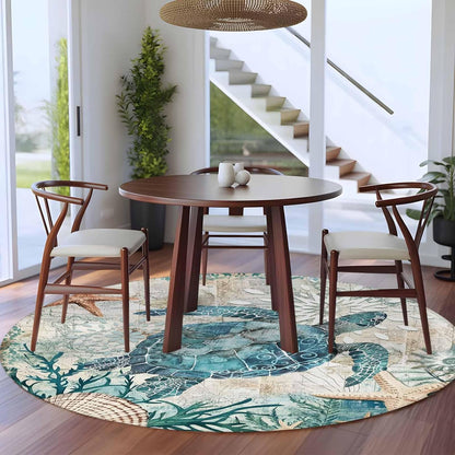 Libaoge Round Area Rugs 3 ft Indoor Aloha Mats Sea Turtle Ocean Animal Nautical Map Soft Living Room Bedroom Unique Carpet Woman Yoga Mat Home Decor