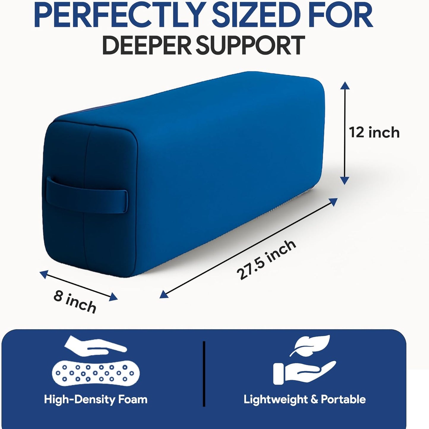 Rectangular Yoga Bolster Pillow for Meditation, Yoga & Back Support – Soft Meditation Cushion with Removable Hand Wash Cotton Cover & Carry Handle (beige)