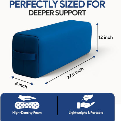 Rectangular Yoga Bolster Pillow for Meditation, Yoga & Back Support – Soft Meditation Cushion with Removable Hand Wash Cotton Cover & Carry Handle (beige)