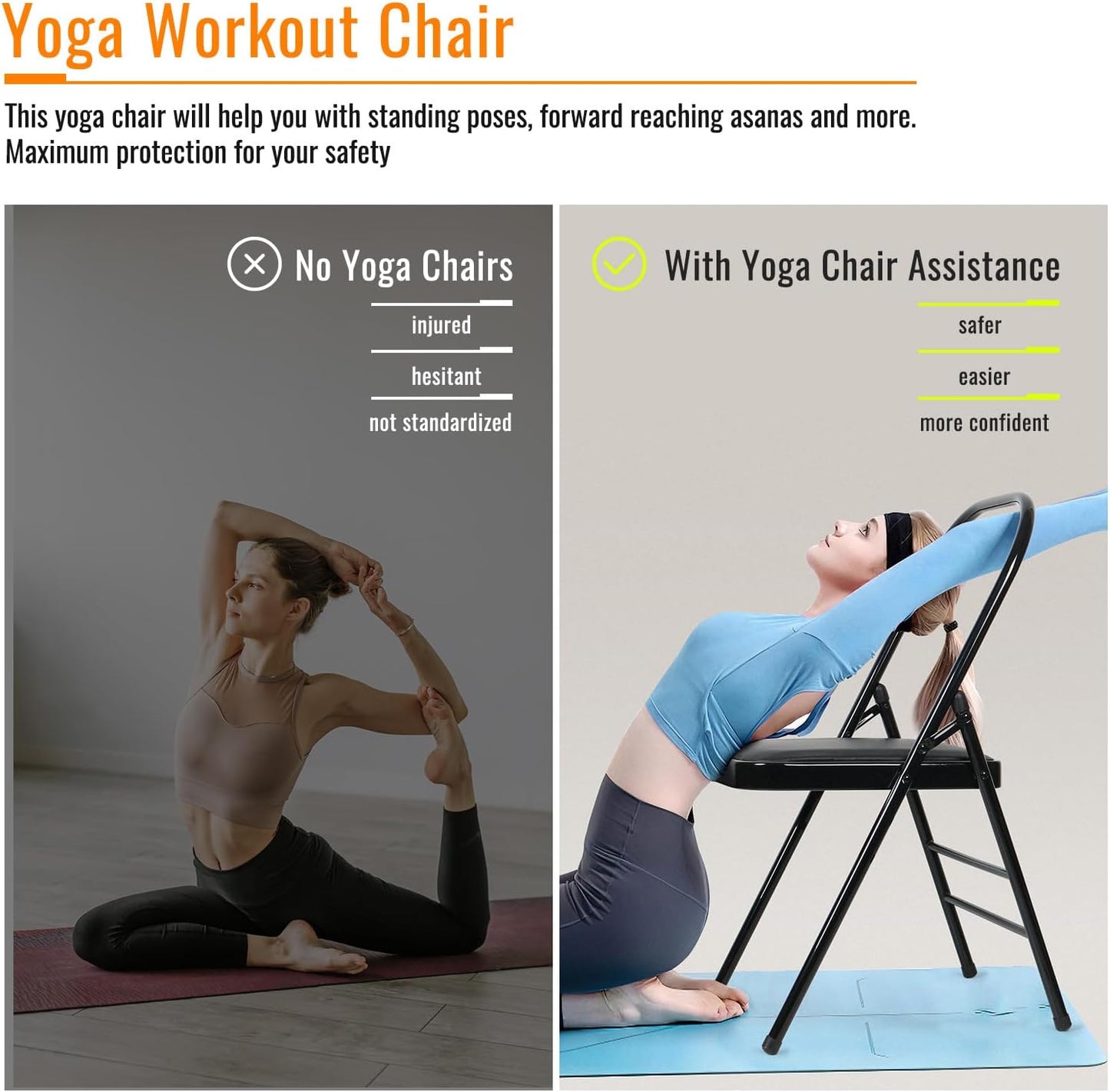 INNOLIFE Yoga Auxiliary Chair - Backless, Relieve Neck & Back Pain, Abs & Core Training, Balance Handstand, Flexibility & Strength