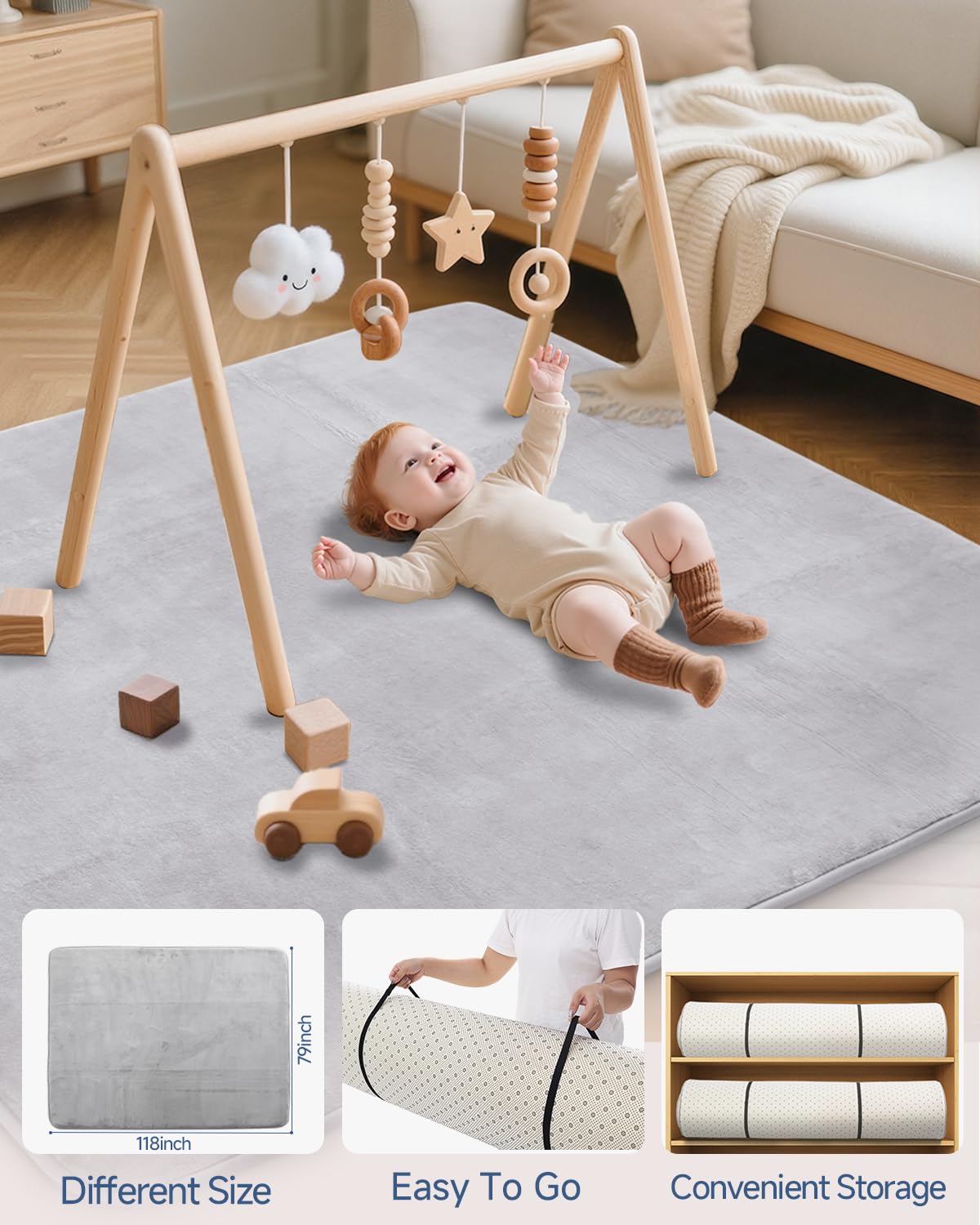 Large Thick Baby Play Mat for Floor,Padded Foam 59x79 Playpen Mat,Soft Support&Plush Feel Nursery Kids Rug,Non Slip for Toddler,Infants,Kids Playroom,Yoga,Baby Crawling,Tummy Time (Light Grey)
