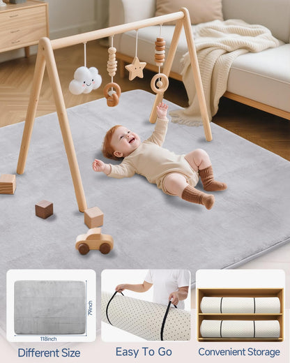 Large Thick Baby Play Mat for Floor,Padded Foam 59x79 Playpen Mat,Soft Support&Plush Feel Nursery Kids Rug,Non Slip for Toddler,Infants,Kids Playroom,Yoga,Baby Crawling,Tummy Time (Light Grey)