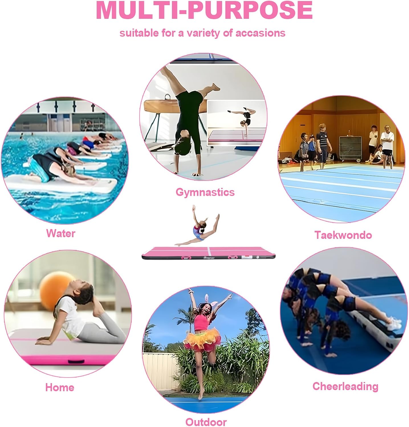 FBSPORT Inflatable Air Gymnastics Mat Training Mats 4/8 inches Thickness Gymnastics Tracks for Home Use/Training/Cheerleading/Yoga/Water with Pump