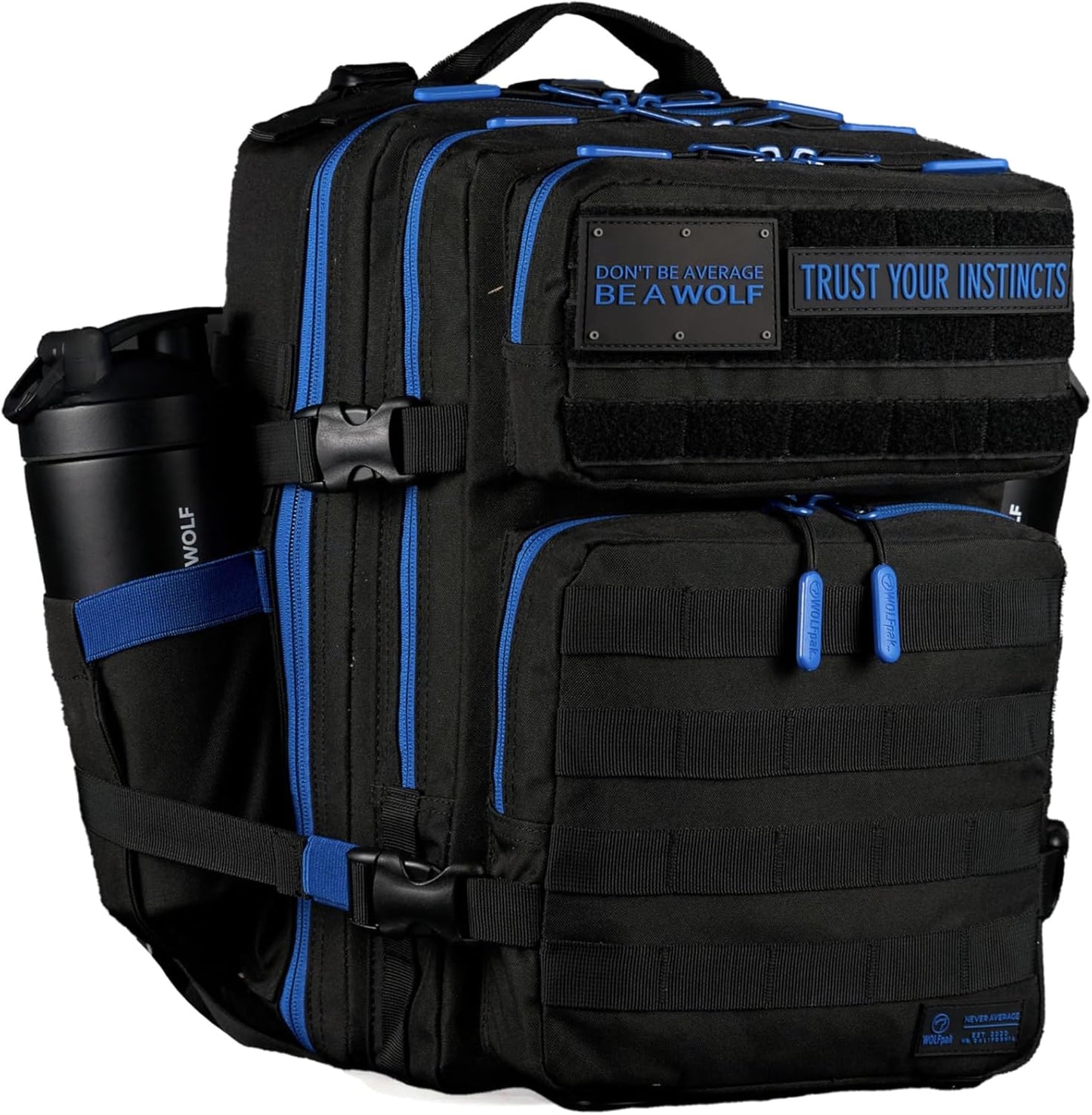 WOLFpak 35L Tactical Gym Backpack (Alpha Black) Durable 1000D Waterproof Oxford Material with MOLLE Webbing, Laptop Pocket & Dual Cup Holders, Durable Fitness/Travel/Military Daypack