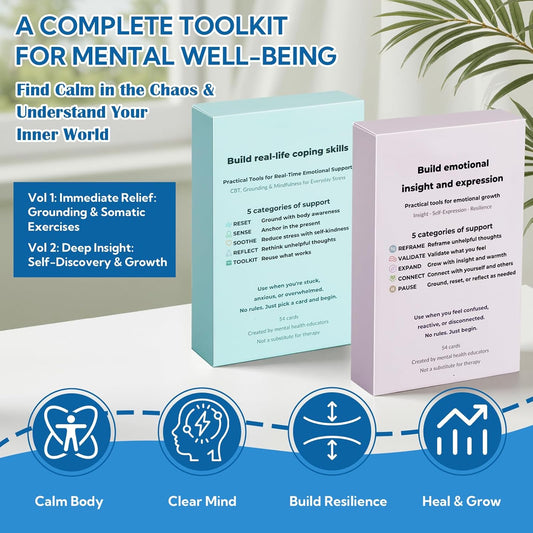 108 Mindfulness Cards for Coping Skills & Mind Brain Emotional Insight Cards - Somatic Therapy for Stress Relief & Anxiety - CBT, Grounding, Self Care Techniques for Teens | Adults | Therapists