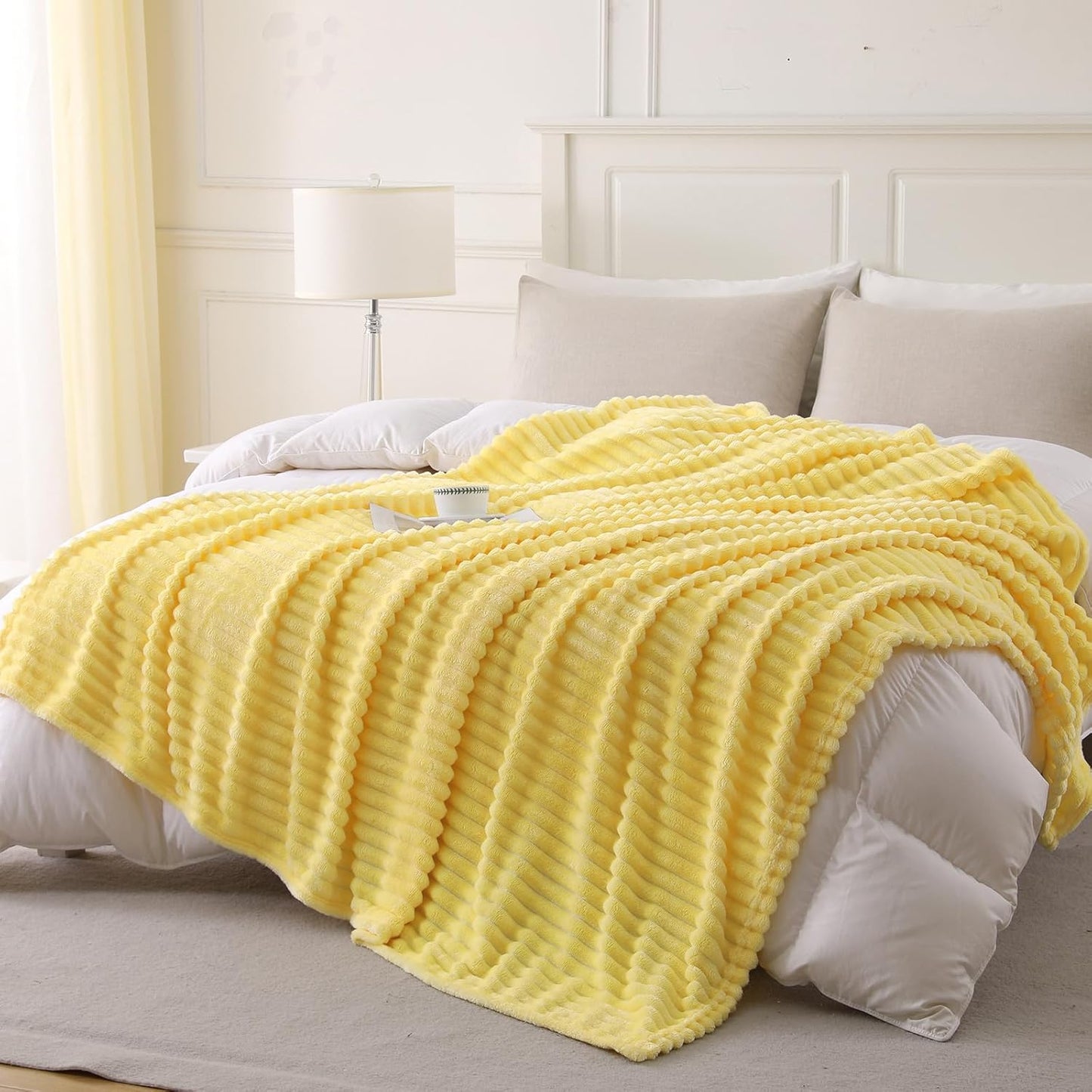Khaki Throw Blanket for Couch Sofa 50x60 inches Striped Fleece Blankets Room Home Decor Lightweight Plush Soft Cozy Gifts for Women Mom Girls