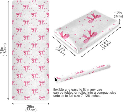 Pink Bows Yoga Mat, 71” x 26” Non-Slip Sports Yoga Mat with Storage Bag, for Indoor and Outdoor Fitness Exercise, Pilates