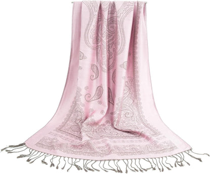 Ciormis Two Tone Silky Paisley Pashmina Shawl Scarf,Soft Women's Rave Jacquard Pashminas Wrap Scarves