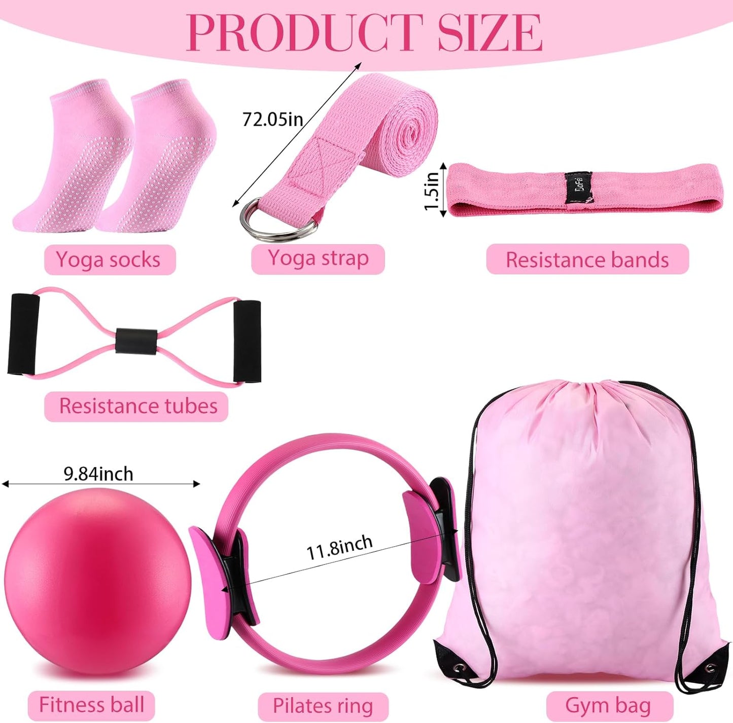 Poen Pilates Equipment Kit for Home Workout Pilates Ring and Ball Set for Women 12'' Circle Yoga Fitness Essentials Kit with Resistance Bands, Yoga Strap, Socks,Bag