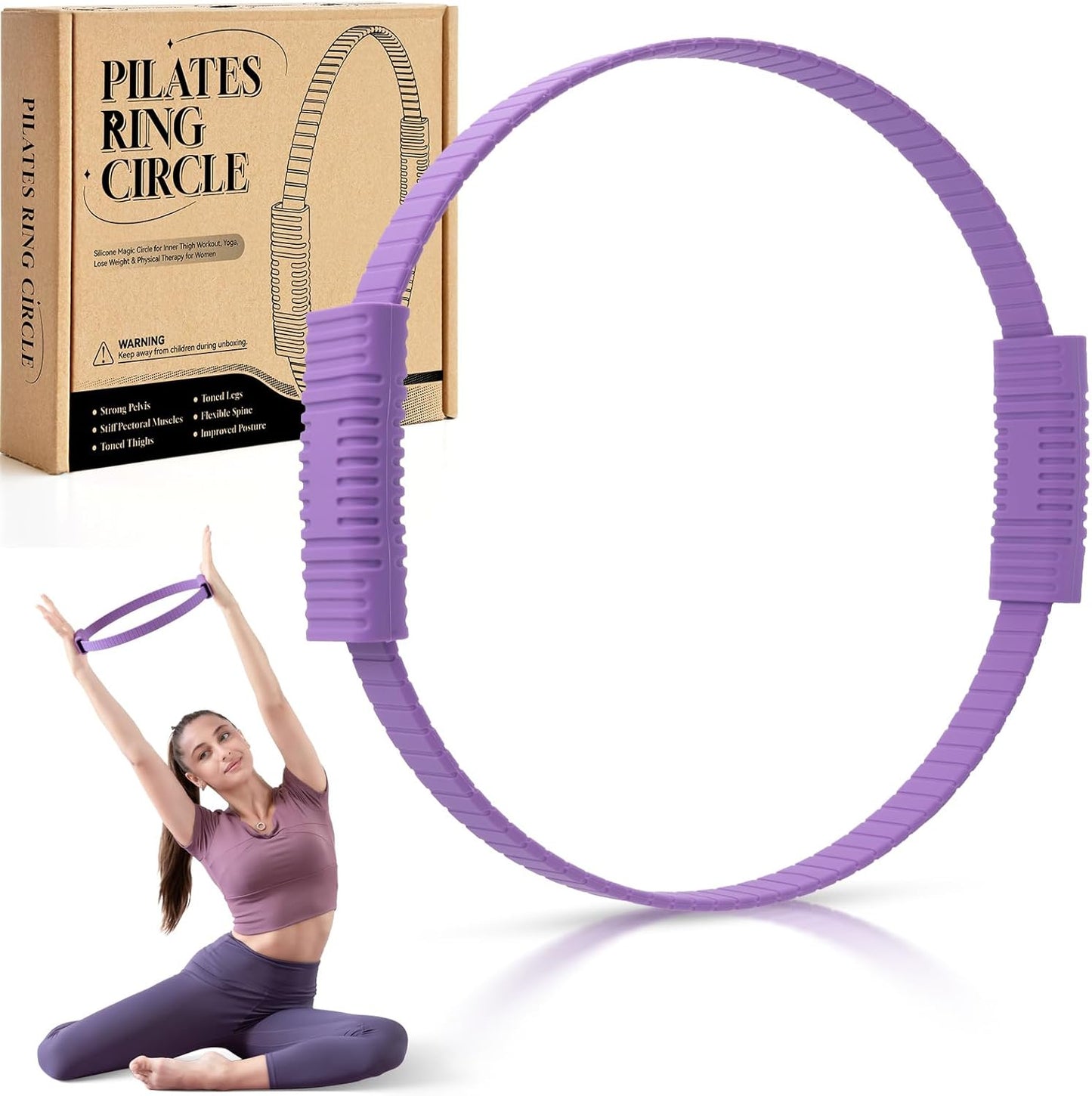 Krightlink Pilates Ring Circle, 14" Magic Circle Pilates Rings for Focusing on Toning Inner Thighs, Arms, and Core, Fitness Exercise Ring Workout Ring for Yoga and Pilates