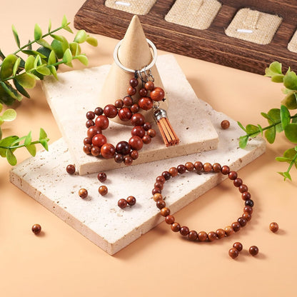 Pandahall 400pcs/box 6mm Natural Round Wood Beads Gorgeous Rosewood Waxed Wooden Beads Loose Spacer with Hole for Mala Buddha Rosary Jewelry Bracelet Necklace Making Supplies Hole: 1.4mm