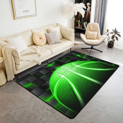 jejeloiu Basketball Living Room Rugs for Bedroom 5x7 Kids Gaming Sports Decor Carpet for Boys Girls Teens Ball Games Area Rug Soft Gift for Basketball Lover Grey and Black Room Decor