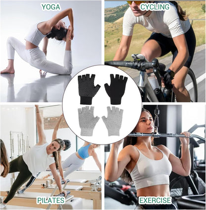 Ymapinc 2 Pairs Yoga Gloves for Women, Workout Grip Fingerless Gloves for Pilates Gym, Non-Slip Breathable Exercise Fitness Gear for Home & Gym Training