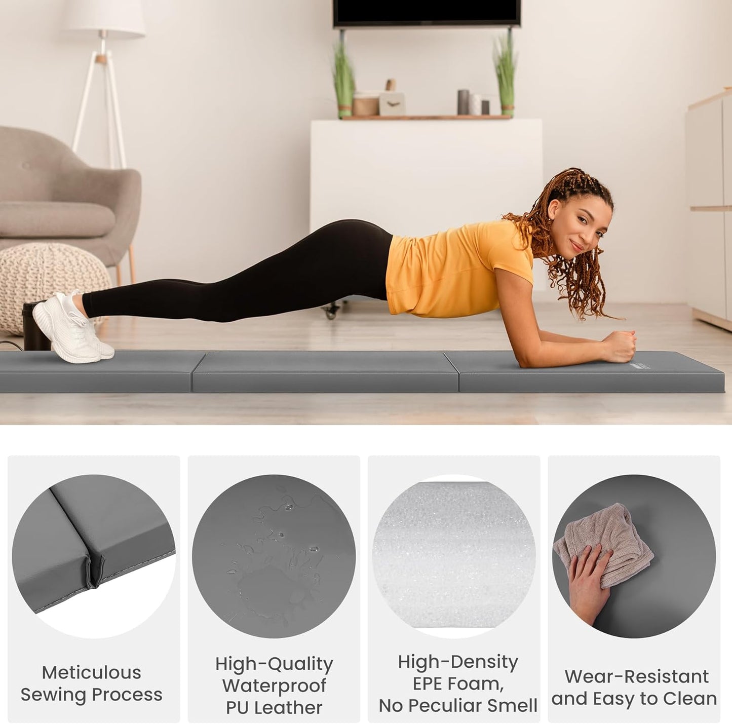 Fitvids Folding Exercise Gymnastics Mat for Tumbling, 2'x6'x2" Gym Workout Mat with Carrying Handles High-Density Anti-Tear Portable Fitness Aerobics Mats for Home Gym Yoga Pilates MMA Core Training