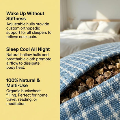 Adjustable Buckwheat Hull Pillow for Neck Pain Relief (21x8x4in) Natural Cooling Cervical Support Organic Pillow for Side & Back Sleepers with Night Sweats (Grey)