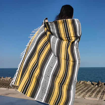Airooglee 69" L x 51" W Large Mexican Blanket - Perfect as Yoga Outdoor Beach Serape Picnic Camping Woven Blanket, Boho Home Décor - Red