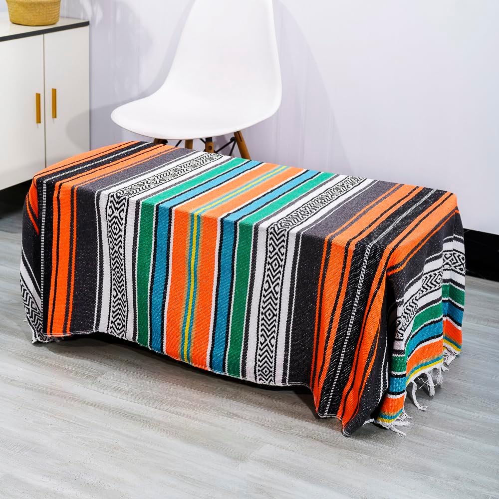 Airooglee 69" L x 51" W Large Mexican Blanket - Perfect as Yoga Outdoor Beach Serape Picnic Camping Woven Blanket, Boho Home Décor - Red