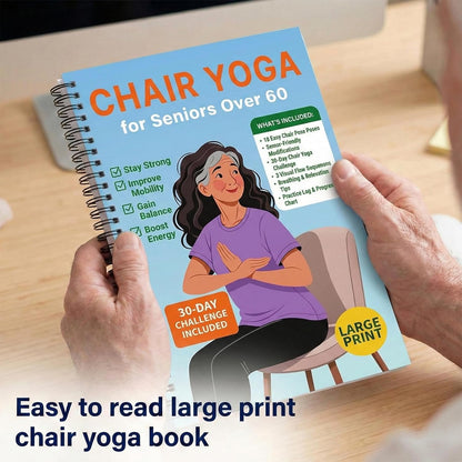 Chair Yoga for Seniors Over 60, 30-Day Challenge Gentle Seated Yoga Exercises Guidebook, Step-by-Step Fitness Planners Instructions Books for Seniors Beginners – 8.2″ x 5.5″ Pink Yoga Book