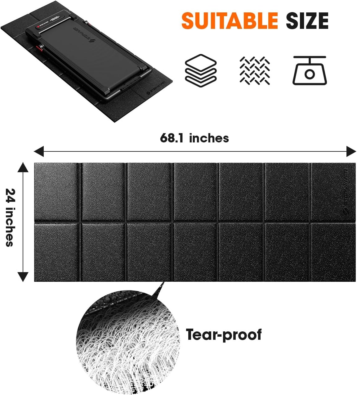 Stepwaver Walking Pad Mat for Carpet, Treamill Mat for Hardwood Floors, High Density, 1/4 Thickness, Folable, Floor Protection for Bike, Elliptical, Treadmill