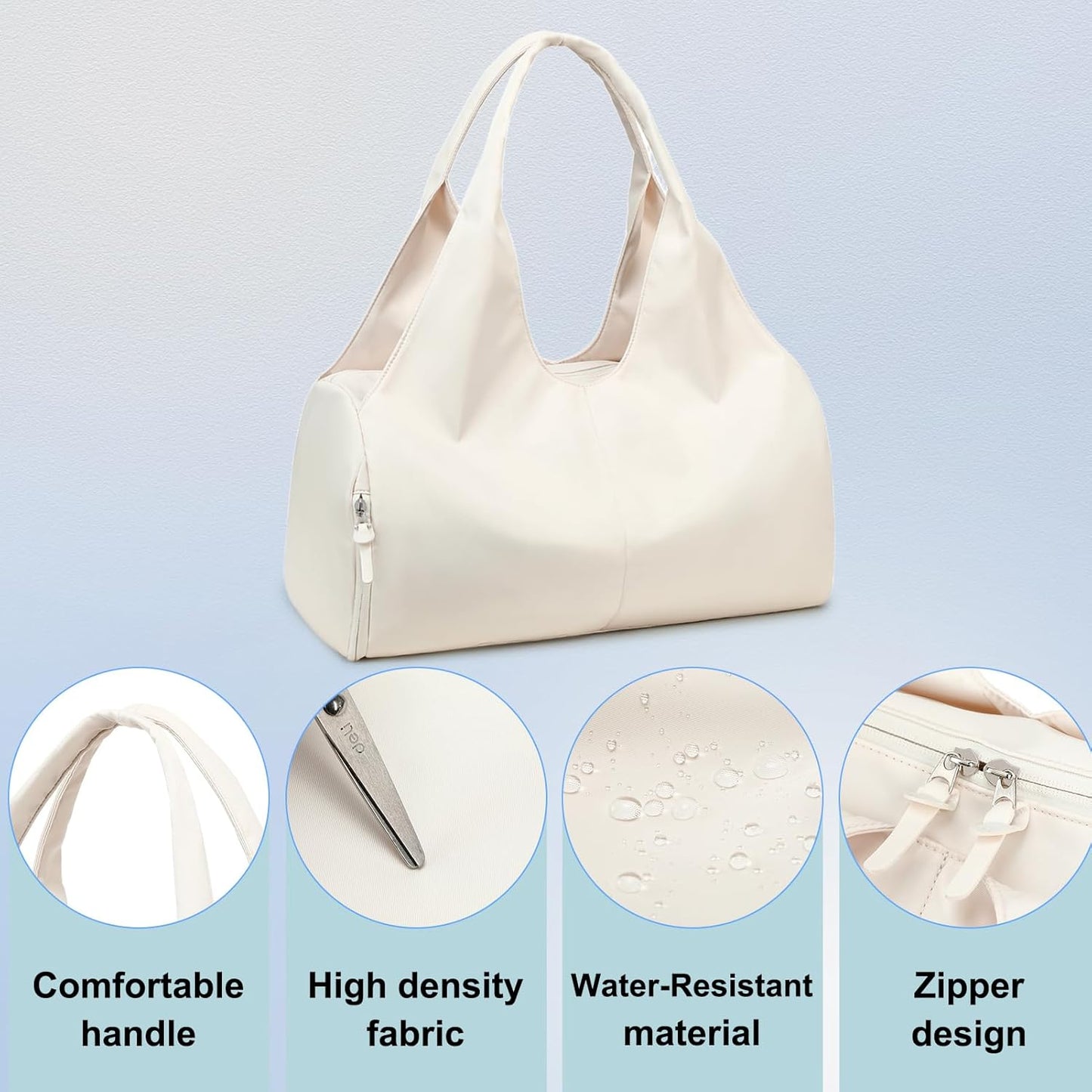forestfish Yoga Gym Bag for Women with Shoes Compartment & Wet Dry Storage Pockets Lightweight Duffel Bag, Beige