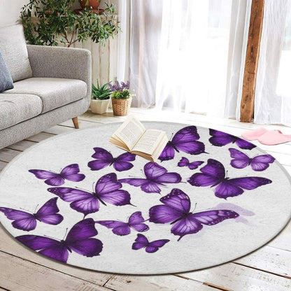Soft Round Yoga Carpet, Office Chair Decor Round Mat for Carpet and Hardwood Floors Purple Butterfly