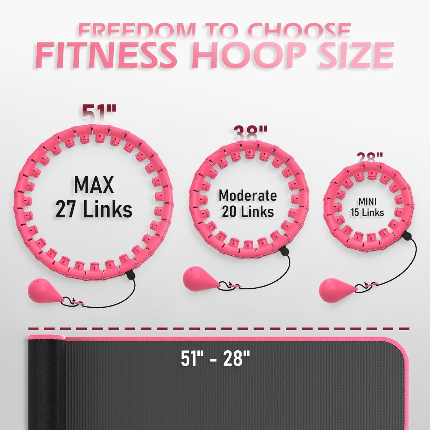 JLoibao Weighted Hula Circle for Adults Weight Loss, Infinity Fitness Hoop Plus Size 51 Inch with Sweat Belt, Include 27 Detachable Links and Waist Trainer for Women