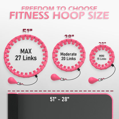 JLoibao Weighted Hula Circle for Adults Weight Loss, Infinity Fitness Hoop Plus Size 51 Inch with Sweat Belt, Include 27 Detachable Links and Waist Trainer for Women