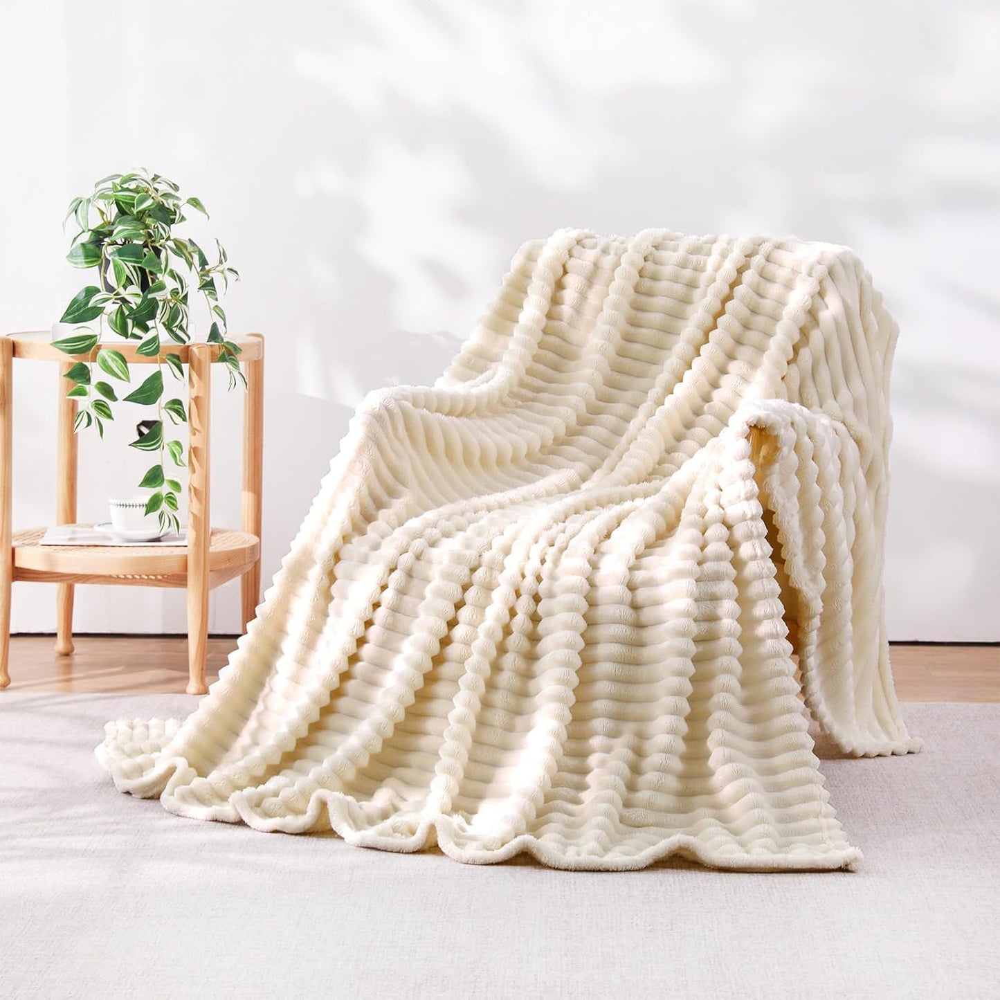 Khaki Throw Blanket for Couch Sofa 50x60 inches Striped Fleece Blankets Room Home Decor Lightweight Plush Soft Cozy Gifts for Women Mom Girls