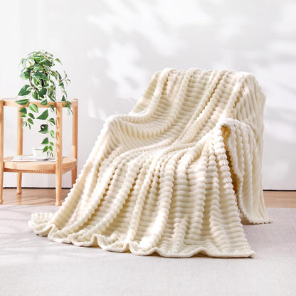 Khaki Throw Blanket for Couch Sofa 50x60 inches Striped Fleece Blankets Room Home Decor Lightweight Plush Soft Cozy Gifts for Women Mom Girls