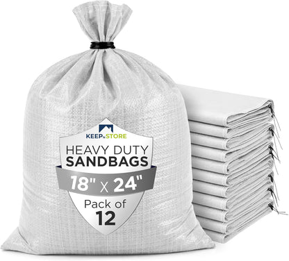Heavy Duty Sand Bags Pack of 3, White Empty Sandbags with Built-In Ties, Woven Polypropylene UV Protection 1600 Hours, Fillable Sand Bags for Flood Control, Weight, 10x14 inches, 15 Pounds Volume