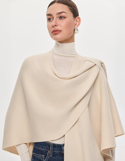 PULI Womens Large Cross Front Poncho Sweater Wrap Topper Knitted Elegant Shawls Cape for Fall Winter