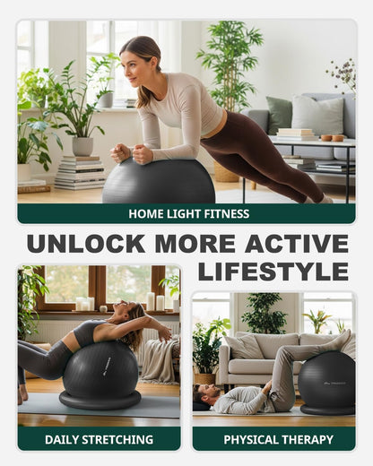 Trideer Exercise Ball for Office Desk, Yoga Ball Chair to Relieve Back Pain, Stability & Fitness Ball Seat with Base, Home Gym Core Workout, Abs, Stretching & Therapy