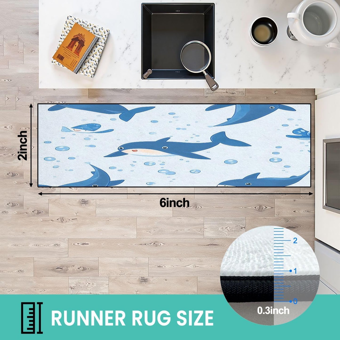 Runner Rug Washable 2x6 Seamless Pattern Fish Swimming Against Current Against Crowd Non-Slip Hallway Area Rug Indoor Outdoor Home Decor for Entryway Bathroom Kitchen Carpet Yoga Floor Mat