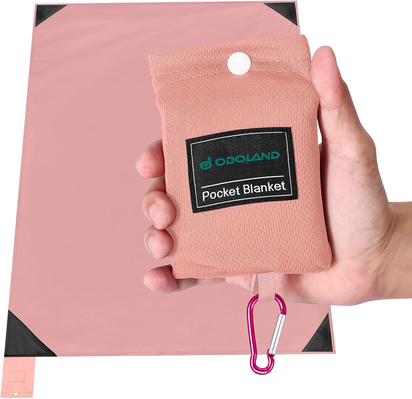 Odoland Beach Blanket Picnic Blanket, 43.3" x 27.5" SandProof Waterproof Outdoor Pocket Blanket with Portable Bag, Foldable Lightweight Sand Free Beach Mat for 1 People Hiking, Camping, Travel, Pink