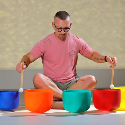 TOPFUND 6-12 inch 432Hz Chakra Set of 7 Crystal Singing Bowls with Heavy Duty Carrying Case and Singing Bowl Mallets