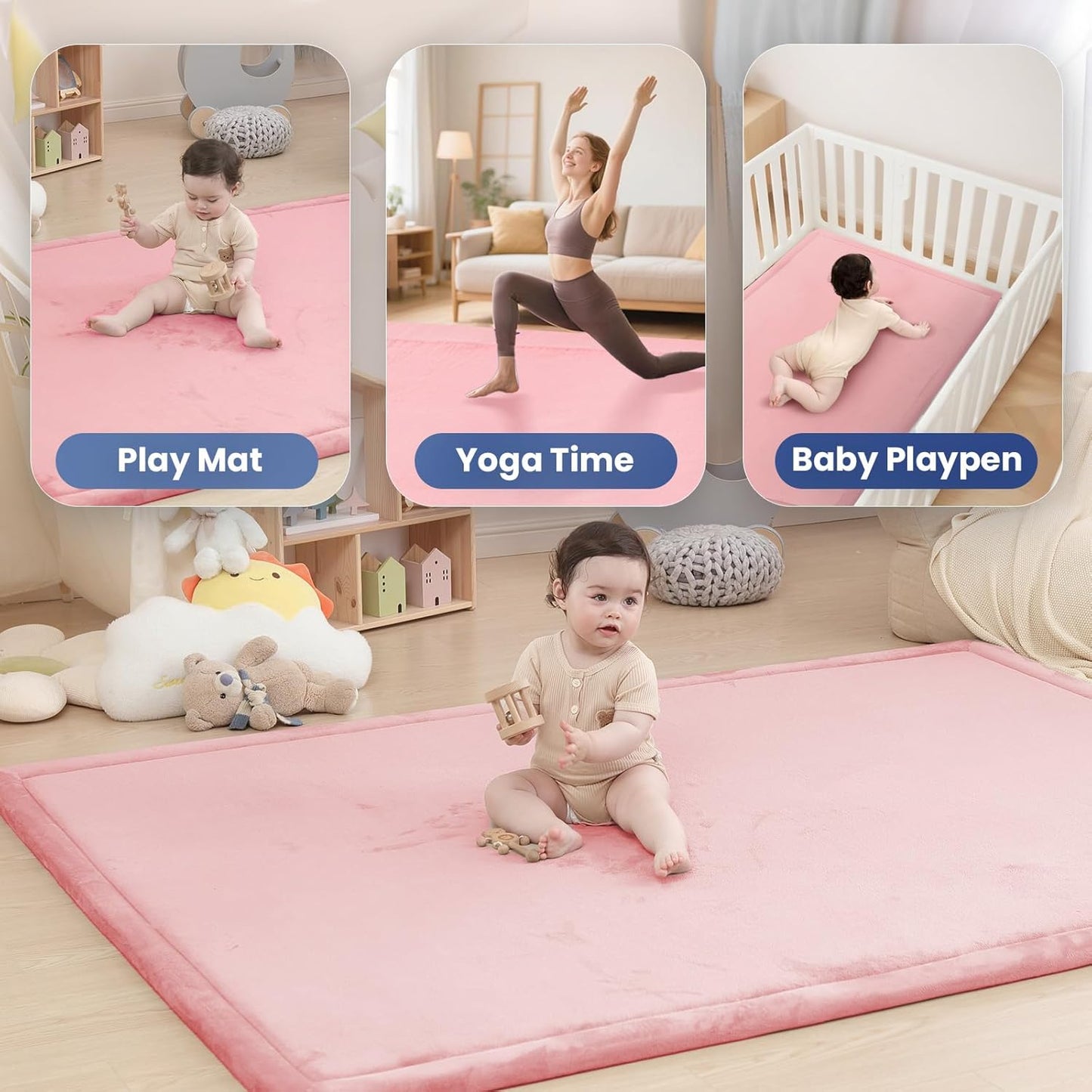 Baby Play Mat for Floor,1.3" Thick Memory Foam Tummy Time Mat,Soft Coral Velvet Nursery Rug,Large Non Slip for Crawling,Toddlers,Infants,Kids,Yoga & Tatami Style for Living Room(Dark Gray)