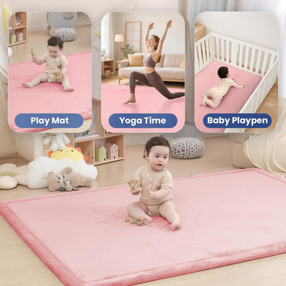 Baby Play Mat for Floor,1.3" Thick Memory Foam Tummy Time Mat,Soft Coral Velvet Nursery Rug,Large Non Slip for Crawling,Toddlers,Infants,Kids,Yoga & Tatami Style for Living Room(Dark Gray)