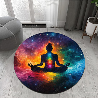 Chakra Round Area Rug, Non-Slip Meditation & Yoga Carpet for Living Room, Meditation Round Area Rugs, Modern Circular Bedroom Rug 57