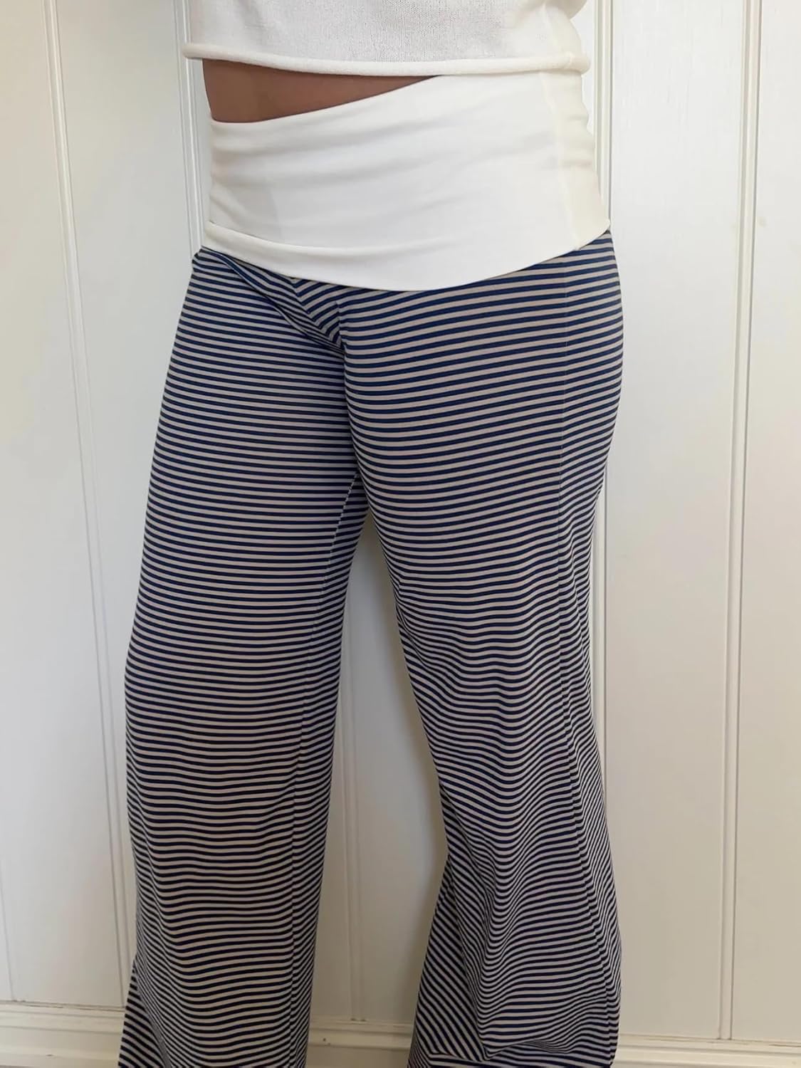 Women Y2k Fold Over Yoga Pants Colour Block Straight Leg Bottoms Low Rise Stretchy Lounge Trousers