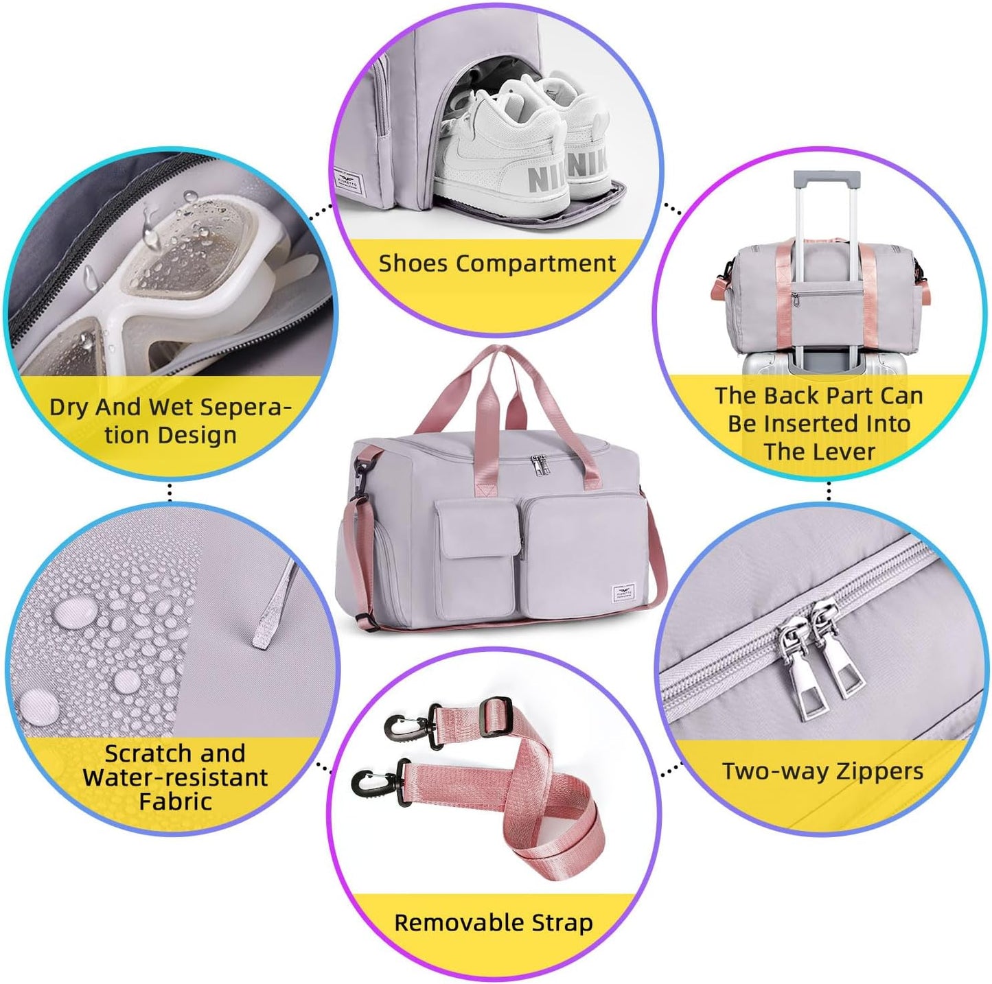 FIORETTO Women's Gym Duffle Bag with Shoes Compartment, 30L Capacity, Ideal for Travel, Gym, Sports, Duffel, Weekender