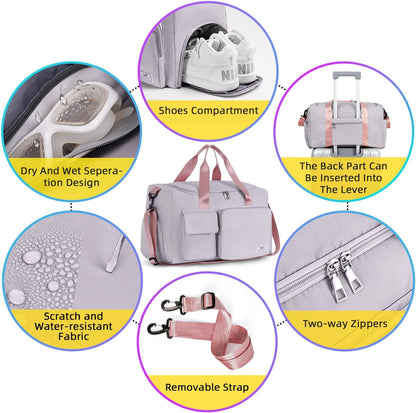 FIORETTO Women's Gym Duffle Bag with Shoes Compartment, 30L Capacity, Ideal for Travel, Gym, Sports, Duffel, Weekender