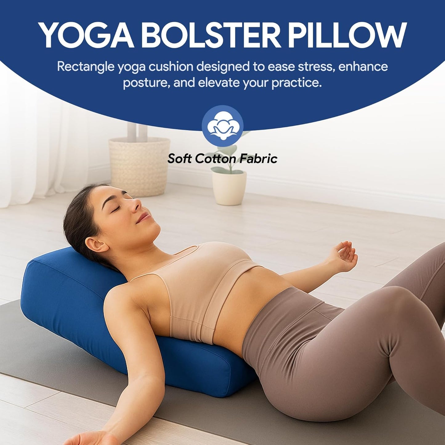 Rectangular Yoga Bolster Pillow for Meditation, Yoga & Back Support – Soft Meditation Cushion with Removable Hand Wash Cotton Cover & Carry Handle (beige)