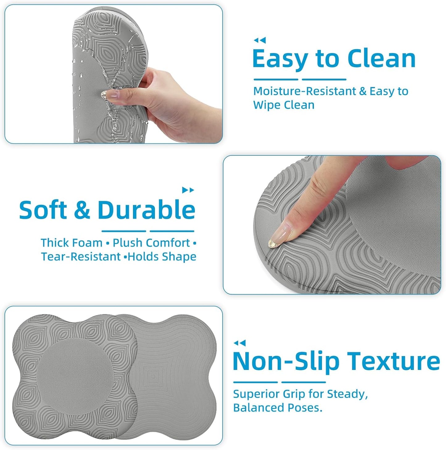 Yoga Knee Pads Set of 2 – Extra Soft Non-Slip Yoga Knee Pad Cushion for Knees Elbows Wrists – Pilates & Workout Knee Pads for Floor Exercises, Kneeling, Stretching, Fitness, Gray