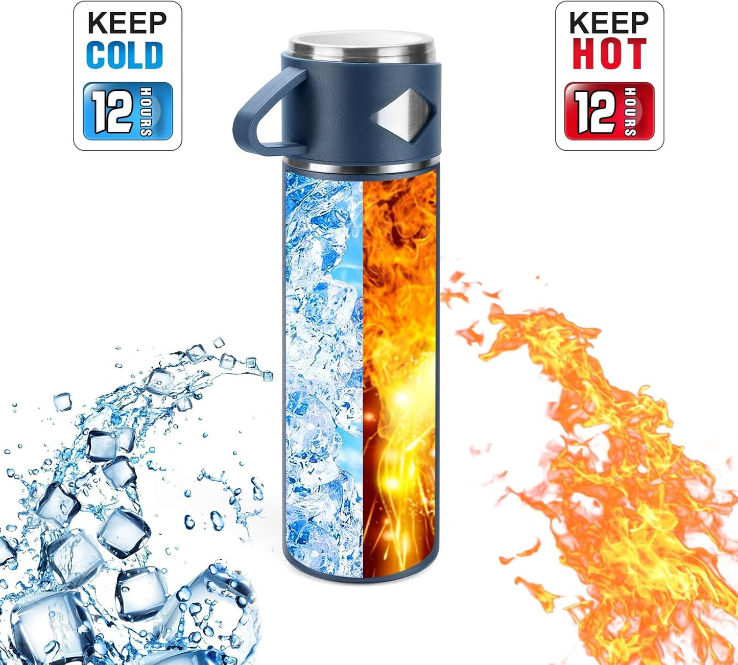 Stainless Steel Thermo 500ml/16.9oz Vacuum Insulated Bottle with Cup for Coffee Hot drink and Cold drink water flask.(Pink,Set)