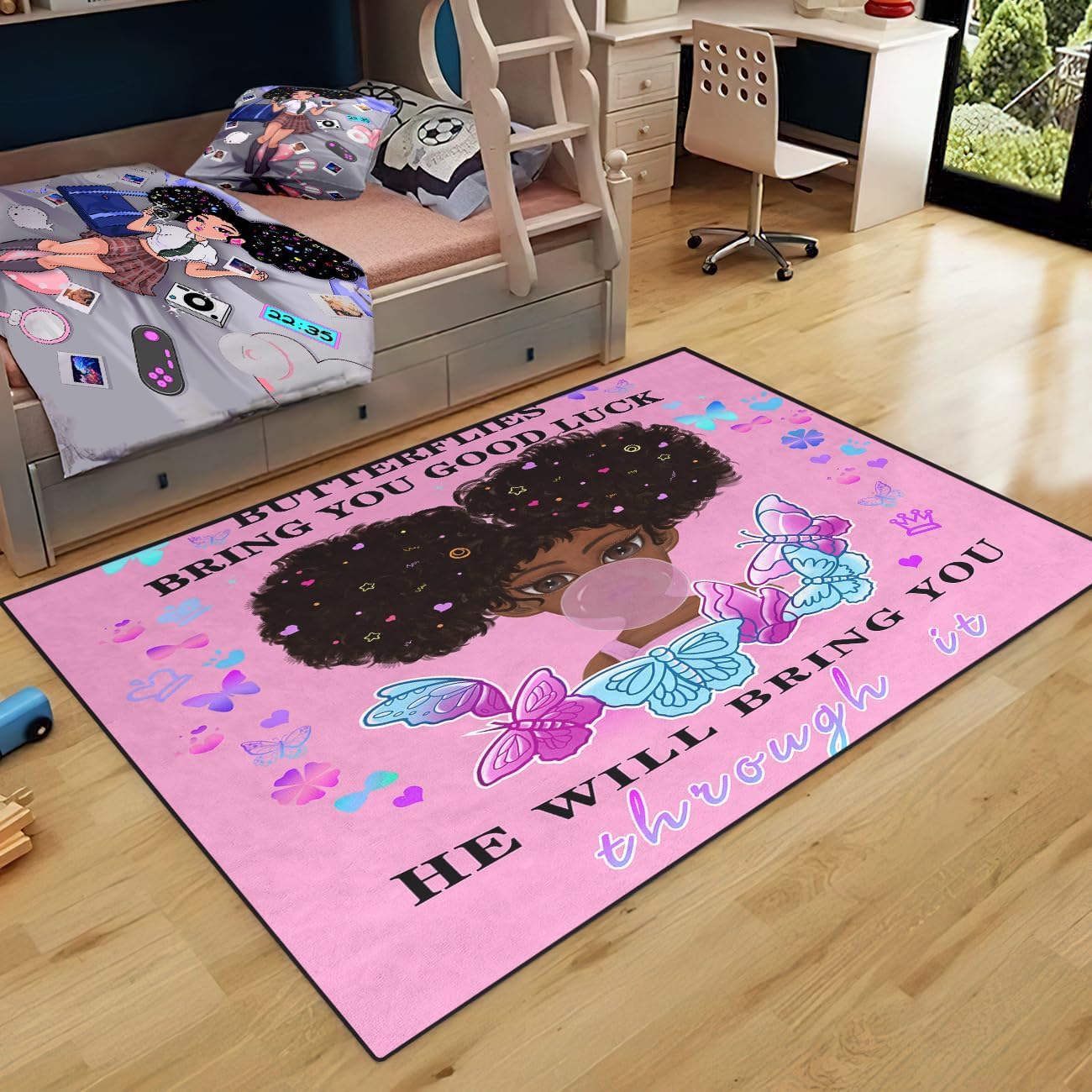 Black Girl Area Rug for Bedroom African Black Girls Floor Rugs for Living Room Playroom Cartoon Art Home Decor Soft Yoga Mats for Women Afro Purple 47" x 31" (2.7 x 3 Feet)