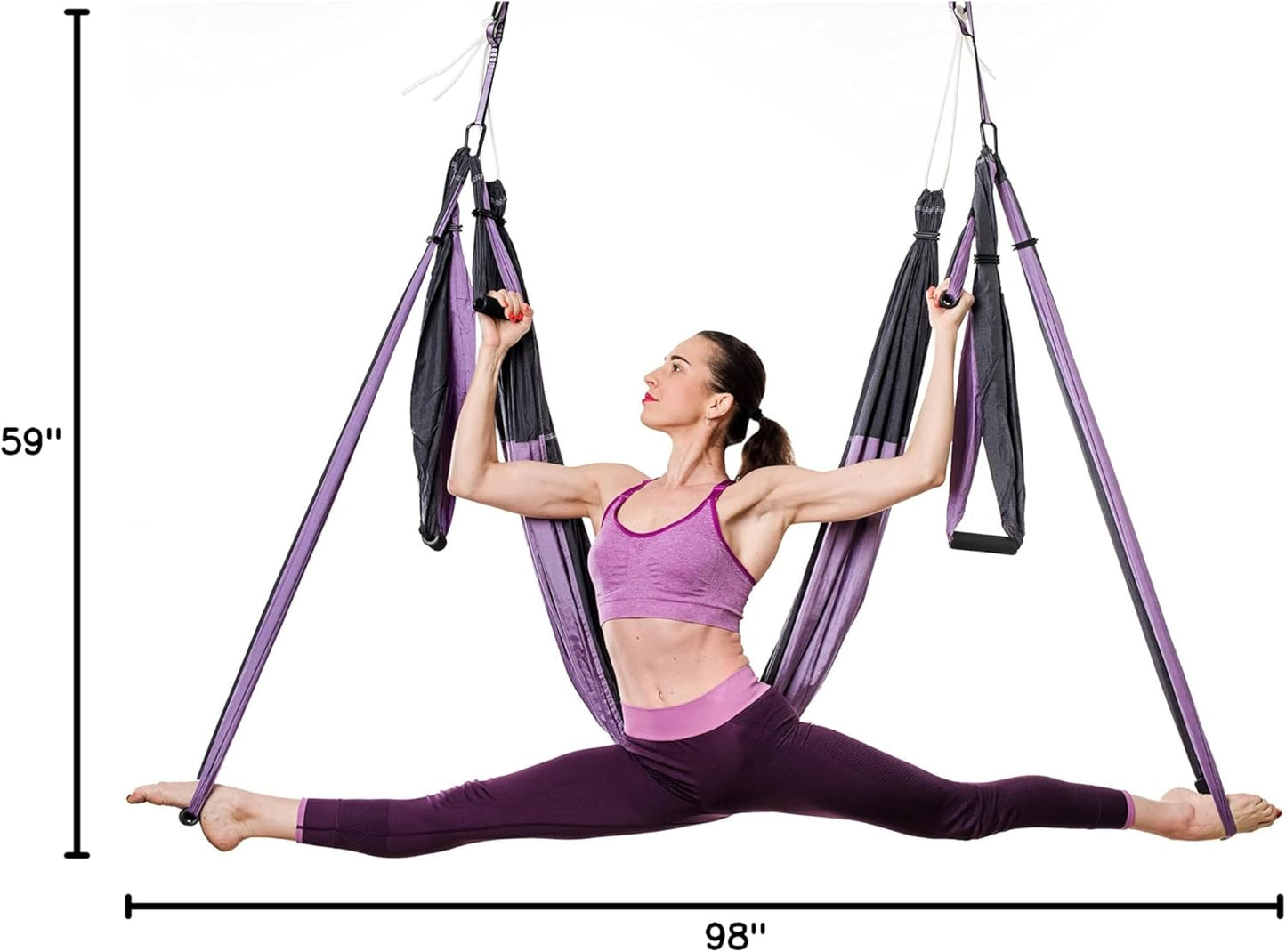 Aerial Yoga Swing Set - Yoga Hammock Hanging Swing - Aerial Sling Inversion Fly Kit - Acro Yoga Inversion Tool - Antigravity Toga Sling - Suspension Trapeze (Grey-Lilac)