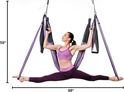 Aerial Yoga Swing Set - Yoga Hammock Hanging Swing - Aerial Sling Inversion Fly Kit - Acro Yoga Inversion Tool - Antigravity Toga Sling - Suspension Trapeze (Grey-Lilac)