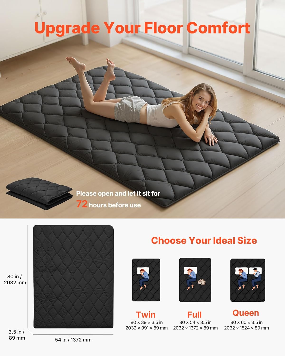 VEVOR Japanese Floor Mattress, Futon Mattress, 100% High Density Comfortable Foam, Foldable Tatami Mat with Storage Bag, Sleeping Pad for Camping Dormitory Yoga
