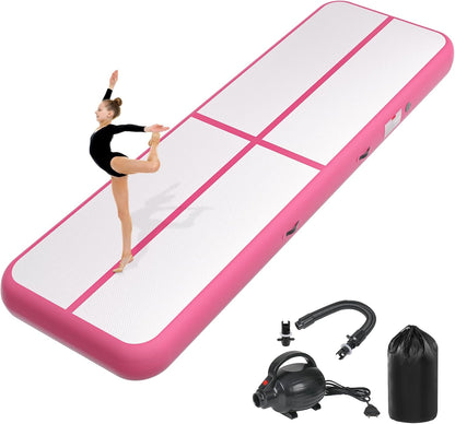 Inflatable Air Gymnastics Tumbling Mat 6ft 10ft 13ft 16ft 20ft, Air Tumble Track Mat 4/8 inches Thickness with Electric Air Pump for Home Use Training Cheerleading Yoga Water Beach Park